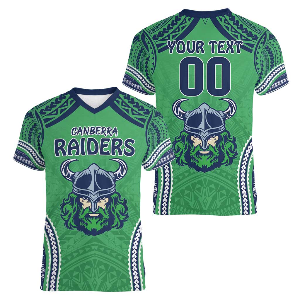 Raiders Rugby Custom Women V-Neck T-Shirt With Polynesian Style