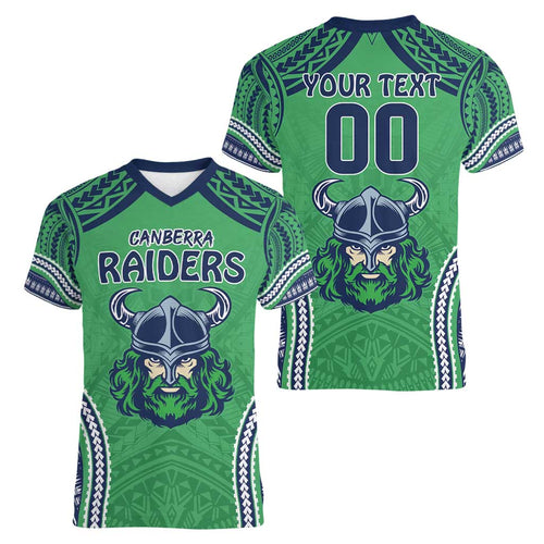 Raiders Rugby Custom Women V-Neck T-Shirt With Polynesian Style