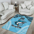 Sharks Rugby Custom Area Rug With Polynesian Style