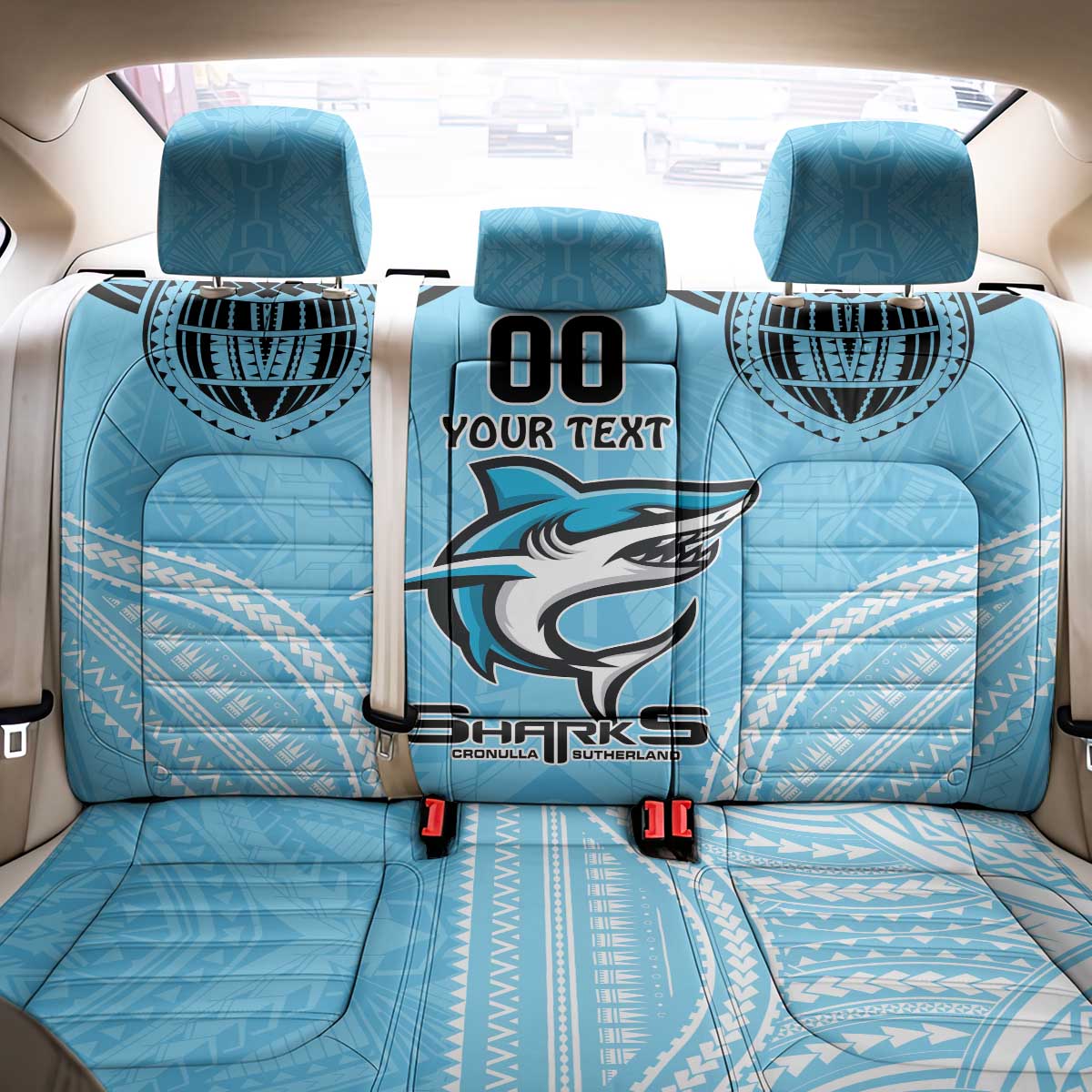 Sharks Rugby Custom Back Car Seat Cover With Polynesian Style
