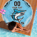 Sharks Rugby Custom Beach Blanket With Polynesian Style