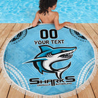 Sharks Rugby Custom Beach Blanket With Polynesian Style