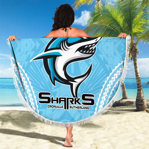 Sharks Rugby Custom Beach Blanket With Polynesian Style
