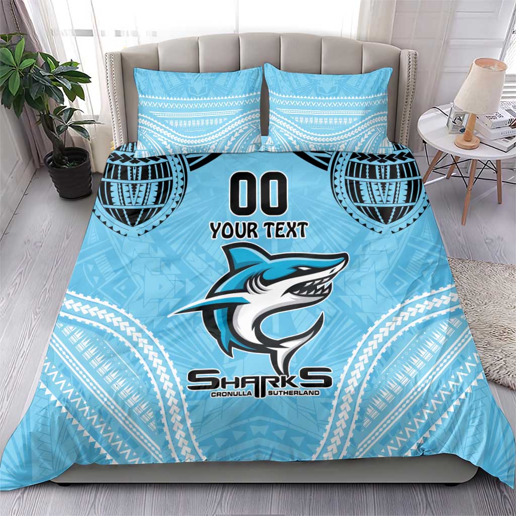 Sharks Rugby Custom Bedding Set With Polynesian Style
