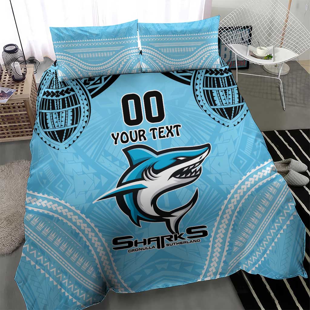 Sharks Rugby Custom Bedding Set With Polynesian Style