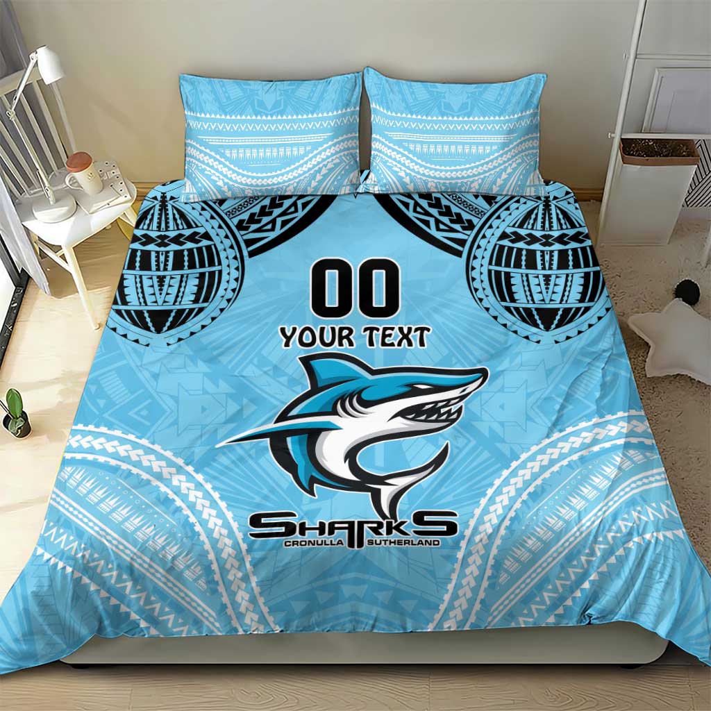 Sharks Rugby Custom Bedding Set With Polynesian Style