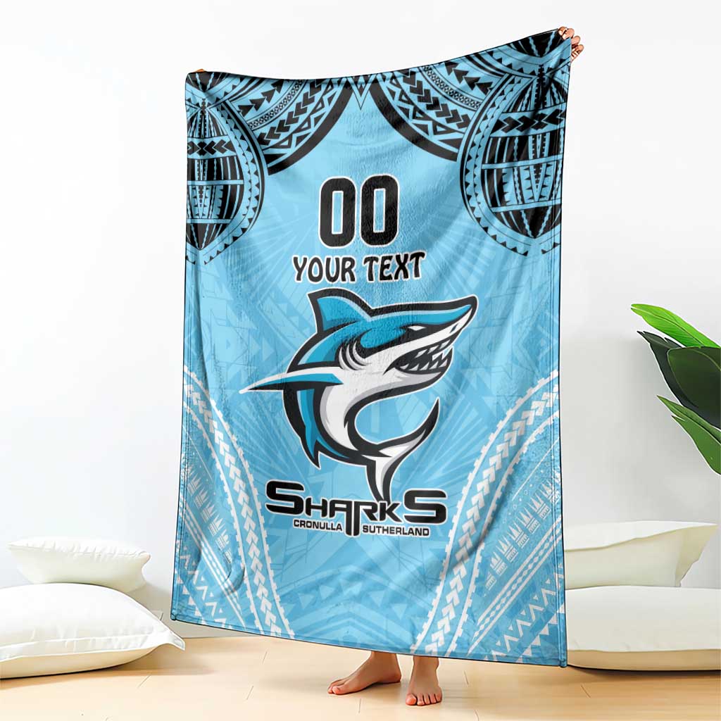 Sharks Rugby Custom Blanket With Polynesian Style
