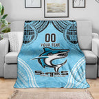 Sharks Rugby Custom Blanket With Polynesian Style