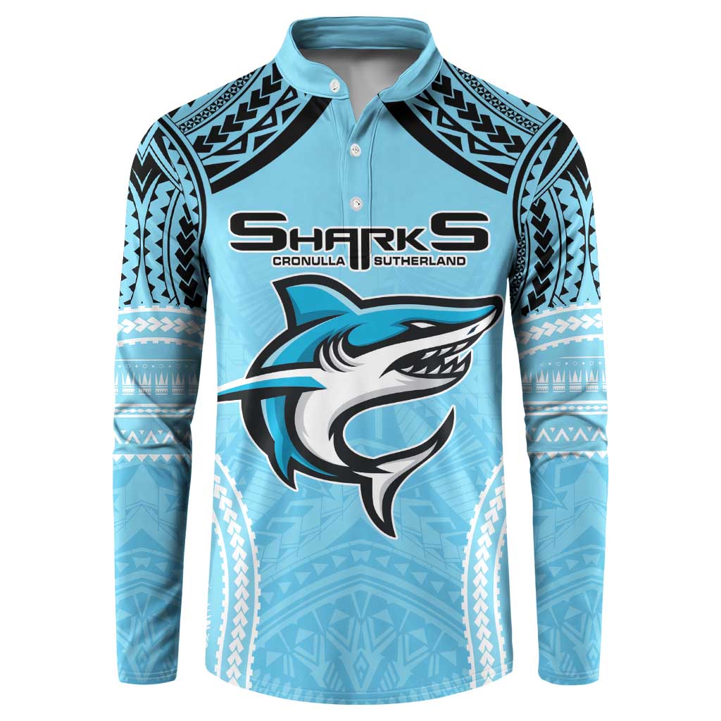 Sharks Rugby Custom Button Sweatshirt With Polynesian Style