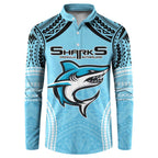 Sharks Rugby Custom Button Sweatshirt With Polynesian Style
