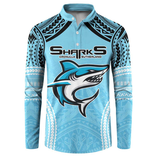 Sharks Rugby Custom Button Sweatshirt With Polynesian Style