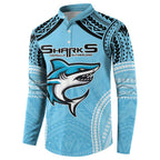 Sharks Rugby Custom Button Sweatshirt With Polynesian Style