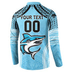 Sharks Rugby Custom Button Sweatshirt With Polynesian Style