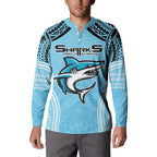 Sharks Rugby Custom Button Sweatshirt With Polynesian Style