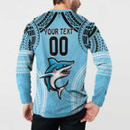 Sharks Rugby Custom Button Sweatshirt With Polynesian Style