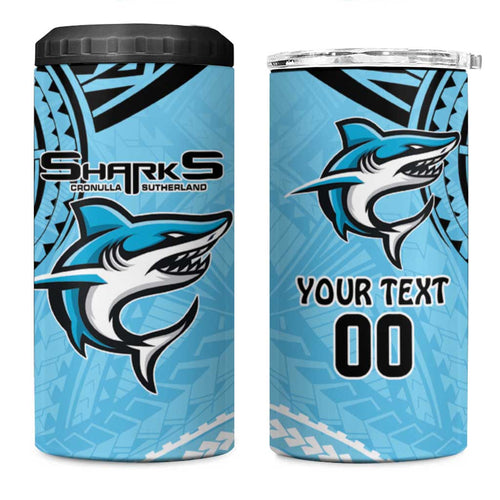 Sharks Rugby Custom 4 in 1 Can Cooler Tumbler With Polynesian Style