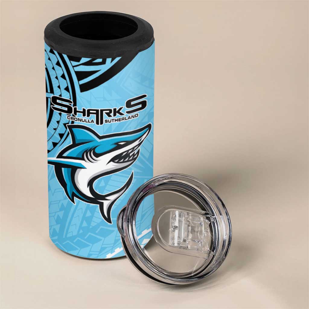 Sharks Rugby Custom 4 in 1 Can Cooler Tumbler With Polynesian Style