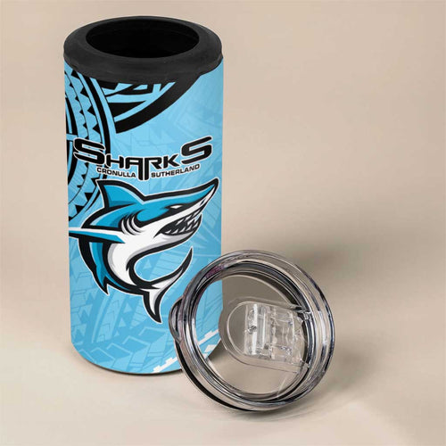 Sharks Rugby Custom 4 in 1 Can Cooler Tumbler With Polynesian Style