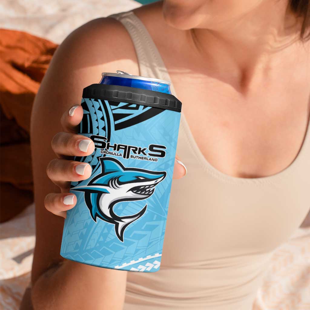 Sharks Rugby Custom 4 in 1 Can Cooler Tumbler With Polynesian Style