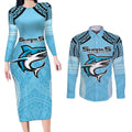 Sharks Rugby Custom Couples Matching Long Sleeve Bodycon Dress and Long Sleeve Button Shirt With Polynesian Style