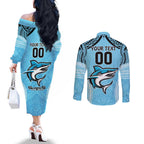 Sharks Rugby Custom Couples Matching Off The Shoulder Long Sleeve Dress and Long Sleeve Button Shirt With Polynesian Style