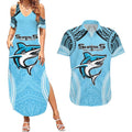 Sharks Rugby Custom Couples Matching Summer Maxi Dress and Hawaiian Shirt With Polynesian Style