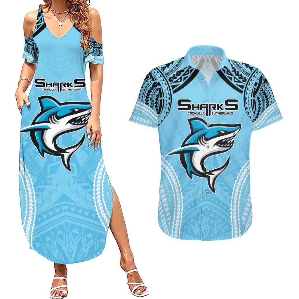 Sharks Rugby Custom Couples Matching Summer Maxi Dress and Hawaiian Shirt With Polynesian Style