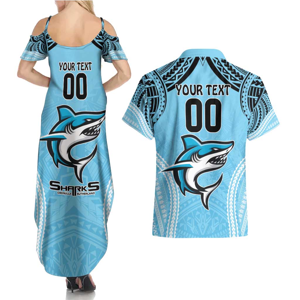 Sharks Rugby Custom Couples Matching Summer Maxi Dress and Hawaiian Shirt With Polynesian Style