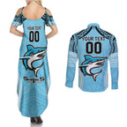 Sharks Rugby Custom Couples Matching Summer Maxi Dress and Long Sleeve Button Shirt With Polynesian Style