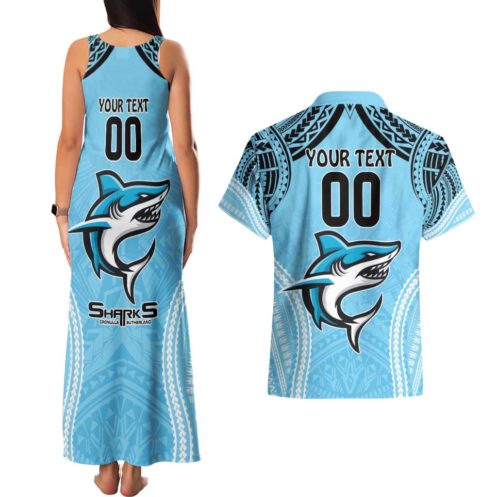 Sharks Rugby Custom Couples Matching Tank Maxi Dress and Hawaiian Shirt With Polynesian Style