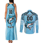 Sharks Rugby Custom Couples Matching Tank Maxi Dress and Long Sleeve Button Shirt With Polynesian Style