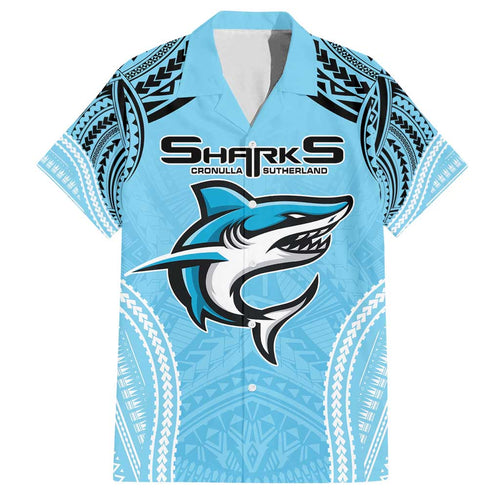 Sharks Rugby Custom Family Matching Long Sleeve Bodycon Dress and Hawaiian Shirt With Polynesian Style