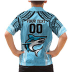 Sharks Rugby Custom Family Matching Mermaid Dress and Hawaiian Shirt With Polynesian Style