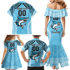 Sharks Rugby Custom Family Matching Mermaid Dress and Hawaiian Shirt With Polynesian Style