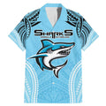 Sharks Rugby Custom Family Matching Mermaid Dress and Hawaiian Shirt With Polynesian Style