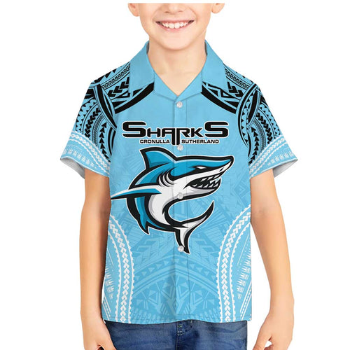 Sharks Rugby Custom Family Matching Mermaid Dress and Hawaiian Shirt With Polynesian Style