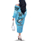Sharks Rugby Custom Family Matching Off The Shoulder Long Sleeve Dress and Hawaiian Shirt With Polynesian Style