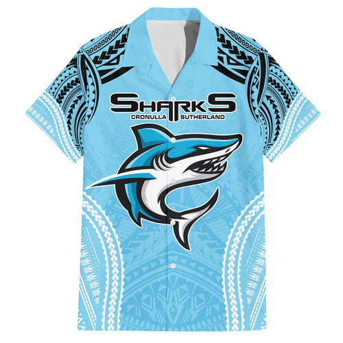 Sharks Rugby Custom Family Matching Off Shoulder Short Dress and Hawaiian Shirt With Polynesian Style
