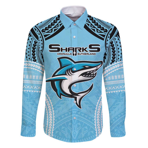 Sharks Rugby Custom Family Matching Off Shoulder Short Dress and Hawaiian Shirt With Polynesian Style