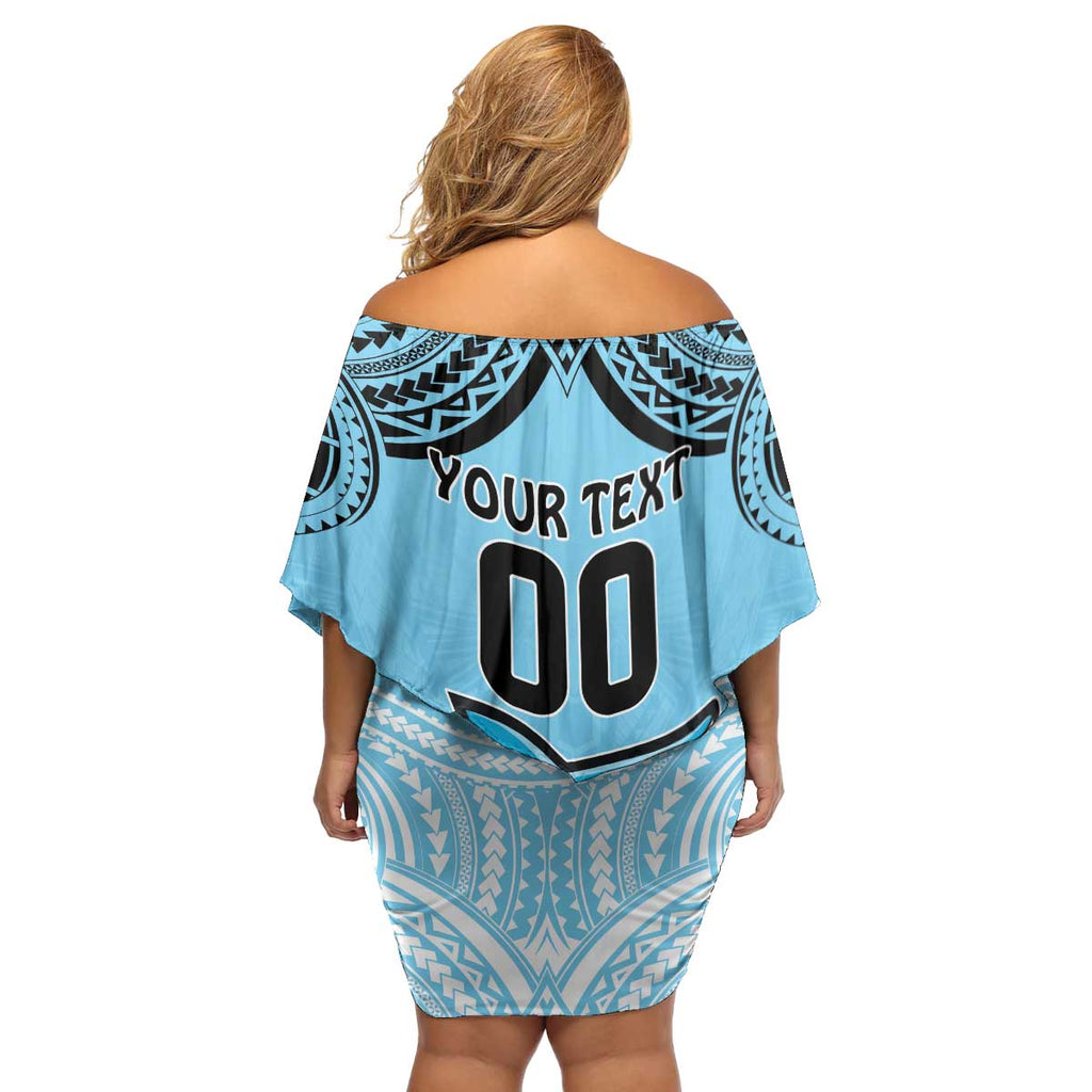 Sharks Rugby Custom Family Matching Off Shoulder Short Dress and Hawaiian Shirt With Polynesian Style