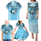 Sharks Rugby Custom Family Matching Puletasi and Hawaiian Shirt With Polynesian Style