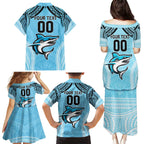 Sharks Rugby Custom Family Matching Puletasi and Hawaiian Shirt With Polynesian Style