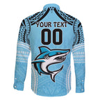 Sharks Rugby Custom Family Matching Puletasi and Hawaiian Shirt With Polynesian Style