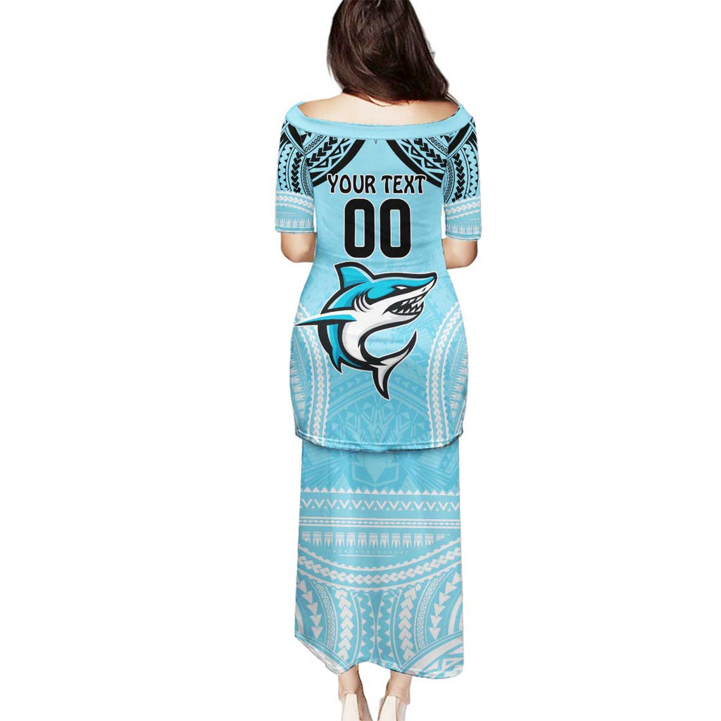 Sharks Rugby Custom Family Matching Puletasi and Hawaiian Shirt With Polynesian Style