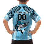 Sharks Rugby Custom Family Matching Short Sleeve Bodycon Dress and Hawaiian Shirt With Polynesian Style