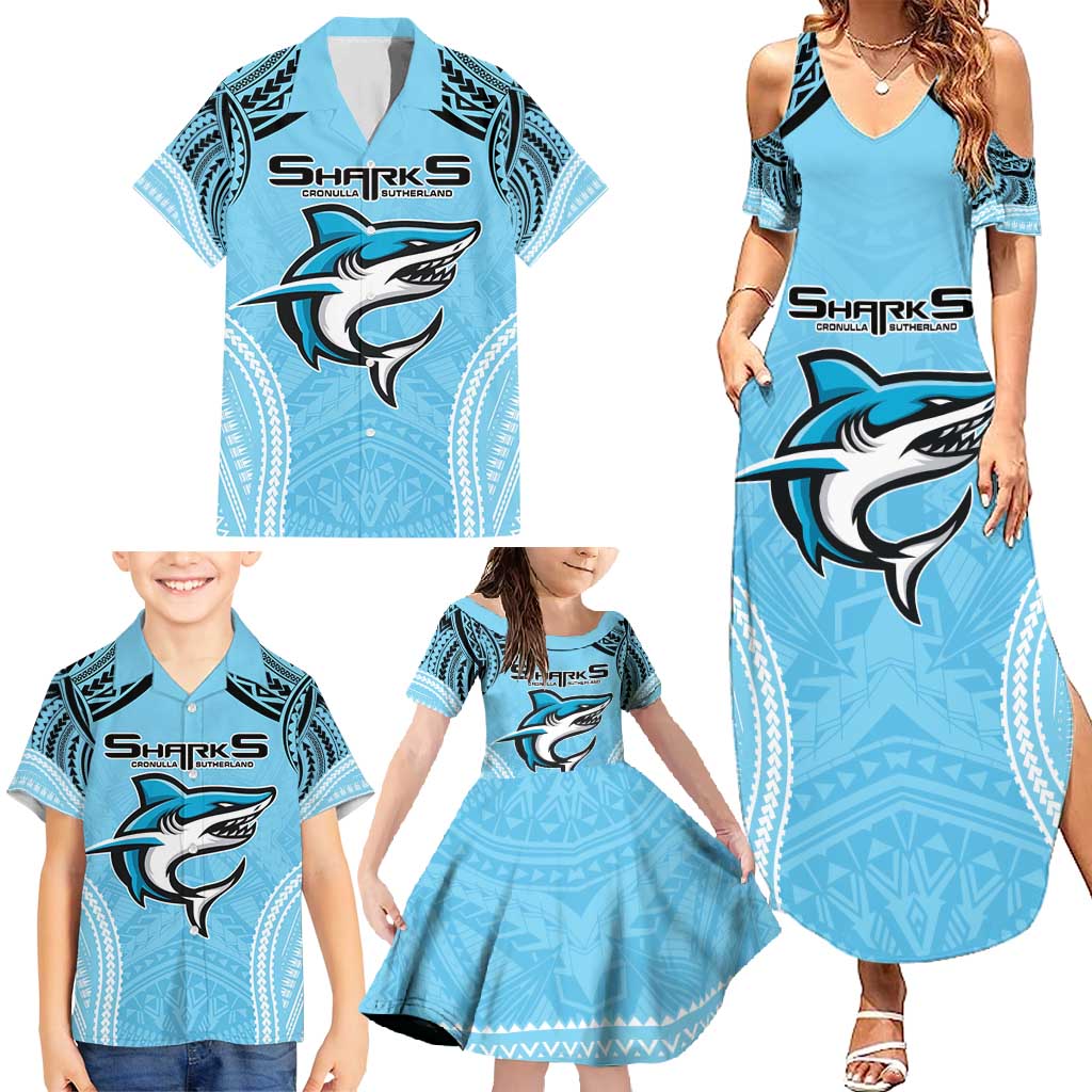 Sharks Rugby Custom Family Matching Summer Maxi Dress and Hawaiian Shirt With Polynesian Style