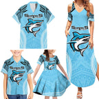 Sharks Rugby Custom Family Matching Summer Maxi Dress and Hawaiian Shirt With Polynesian Style