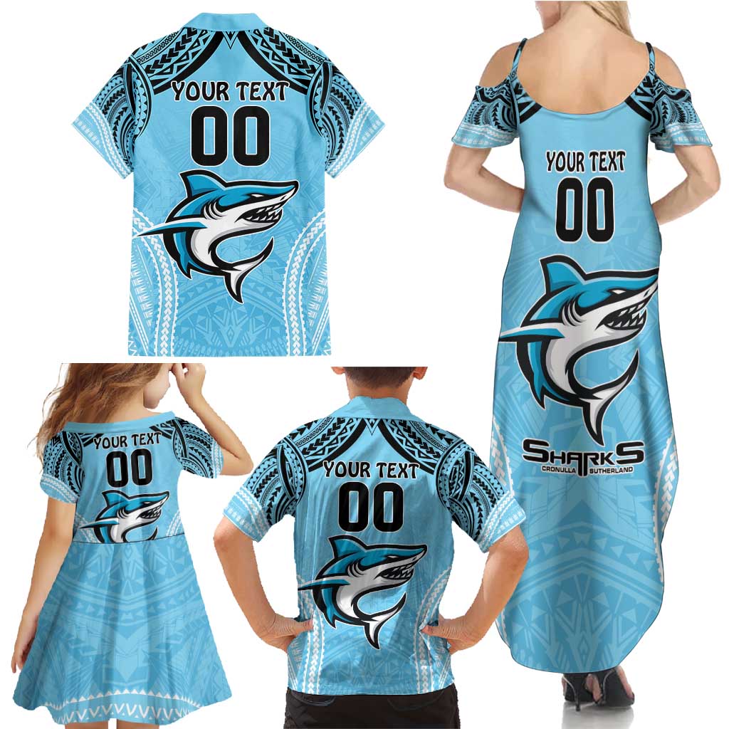 Sharks Rugby Custom Family Matching Summer Maxi Dress and Hawaiian Shirt With Polynesian Style