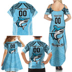 Sharks Rugby Custom Family Matching Summer Maxi Dress and Hawaiian Shirt With Polynesian Style