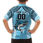 Sharks Rugby Custom Family Matching Tank Maxi Dress and Hawaiian Shirt With Polynesian Style